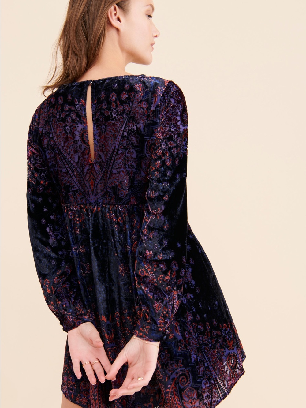 Free People Mirror Mirror Velvet Mini Dress S Purple Burnout Boho Witchy Fairy - Picture 4 of 16